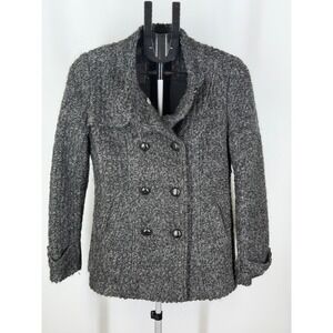 C. Luce Womens Charcoal Gray Wool Blend Double Breasted Knit Pea Coat Jacket M